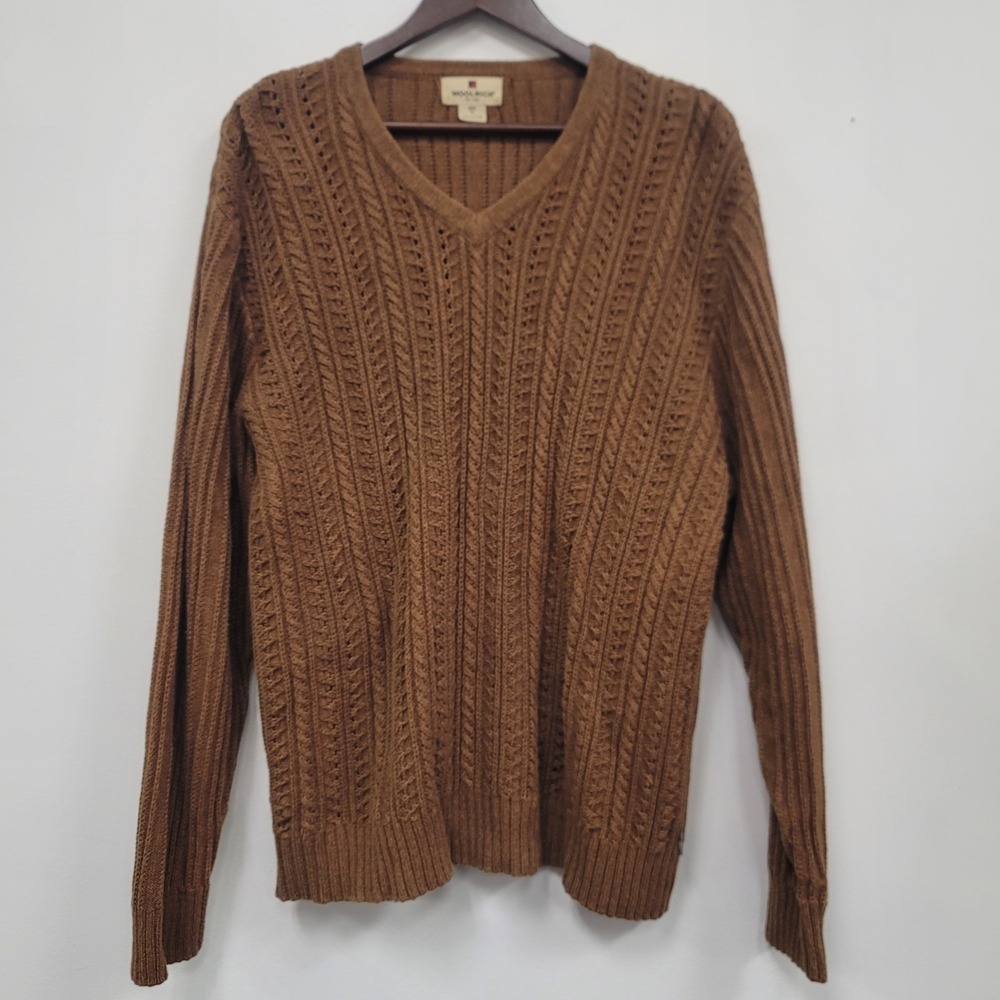 Woolrich Mens Vtg Cable Knit Sweater Size XL Cotton Blend Brown Thick Chunky